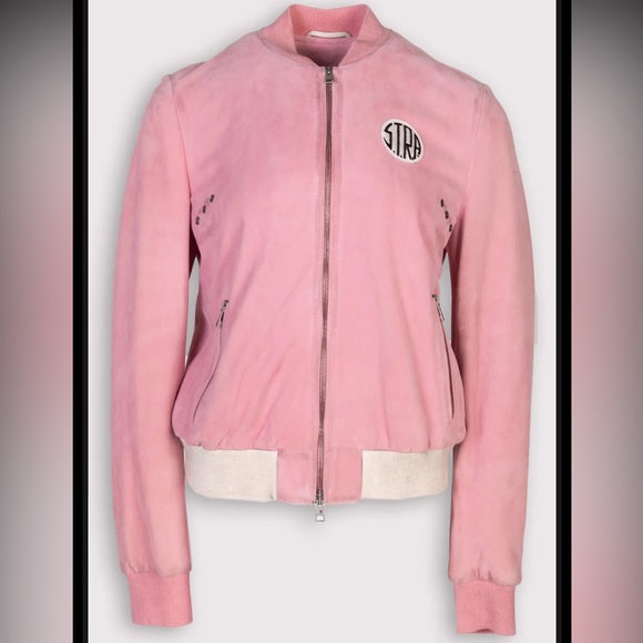S.T.R.A. Suede and Leather Lightweight Bomber Jacket in Rose Pink - Med - Picture 2 of 12